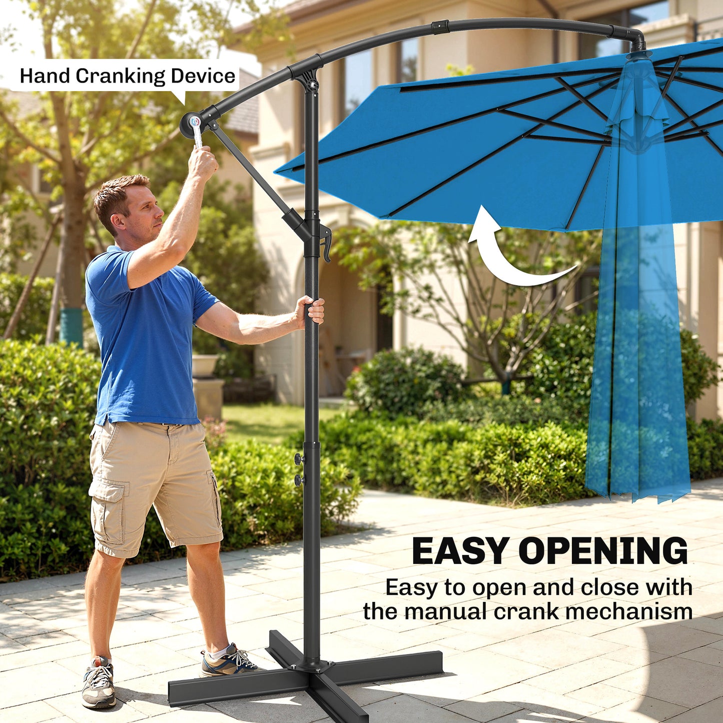 Outsunny 3m Overhanging Cantilever Parasol With Cross Base Blue For Overhead Shade Over Dining And Patio Seating