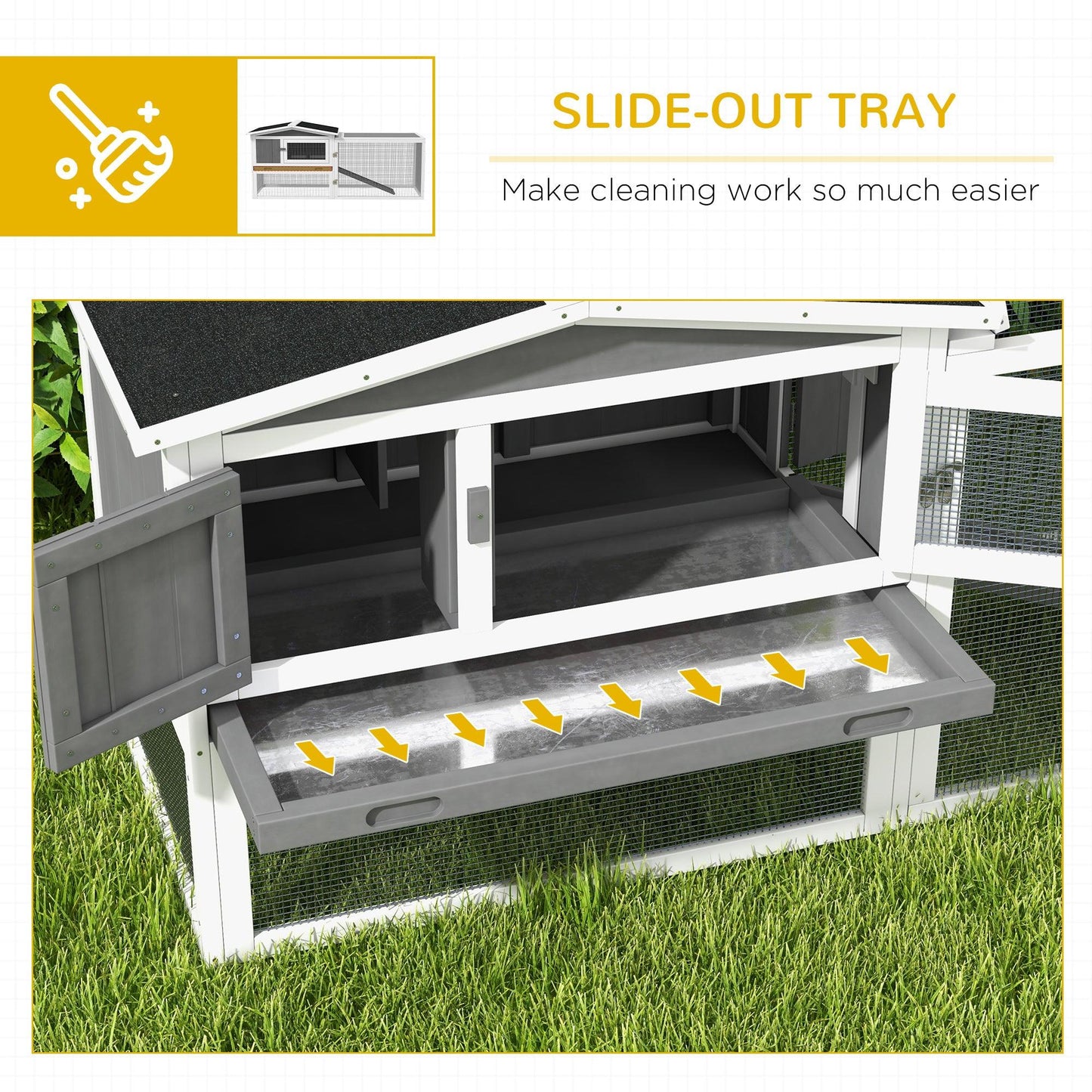 PawHut Rabbit Hutch and Run Outdoor w/ Sliding Tray Hay Rack Ramp, 156x58x68cm - ALL4U RETAILER LTD