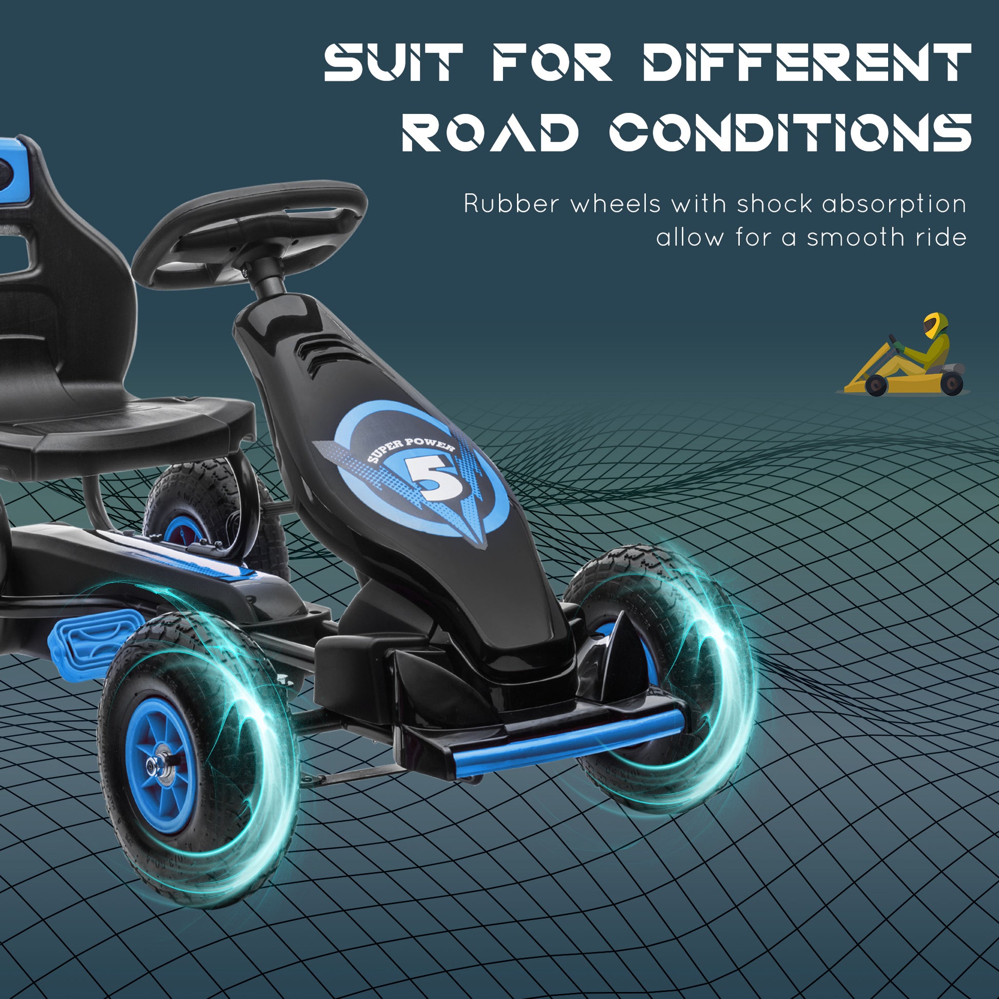 HOMCOM Adjustable Kids Pedal Go Kart with Inflatable Tires - Blue - ALL4U RETAILER LTD