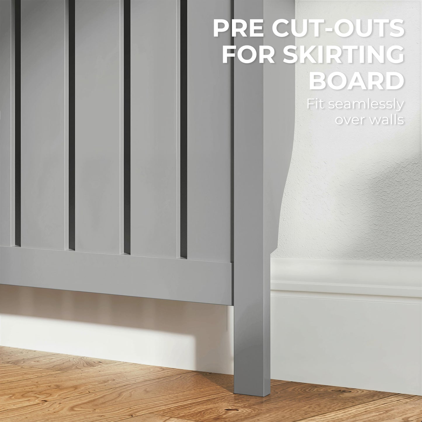 HOMCOM 93 x 119 Cm Modern Slim Radiator Cover Grey With Vertical Slats MDF Panel For Safe Heat Flow