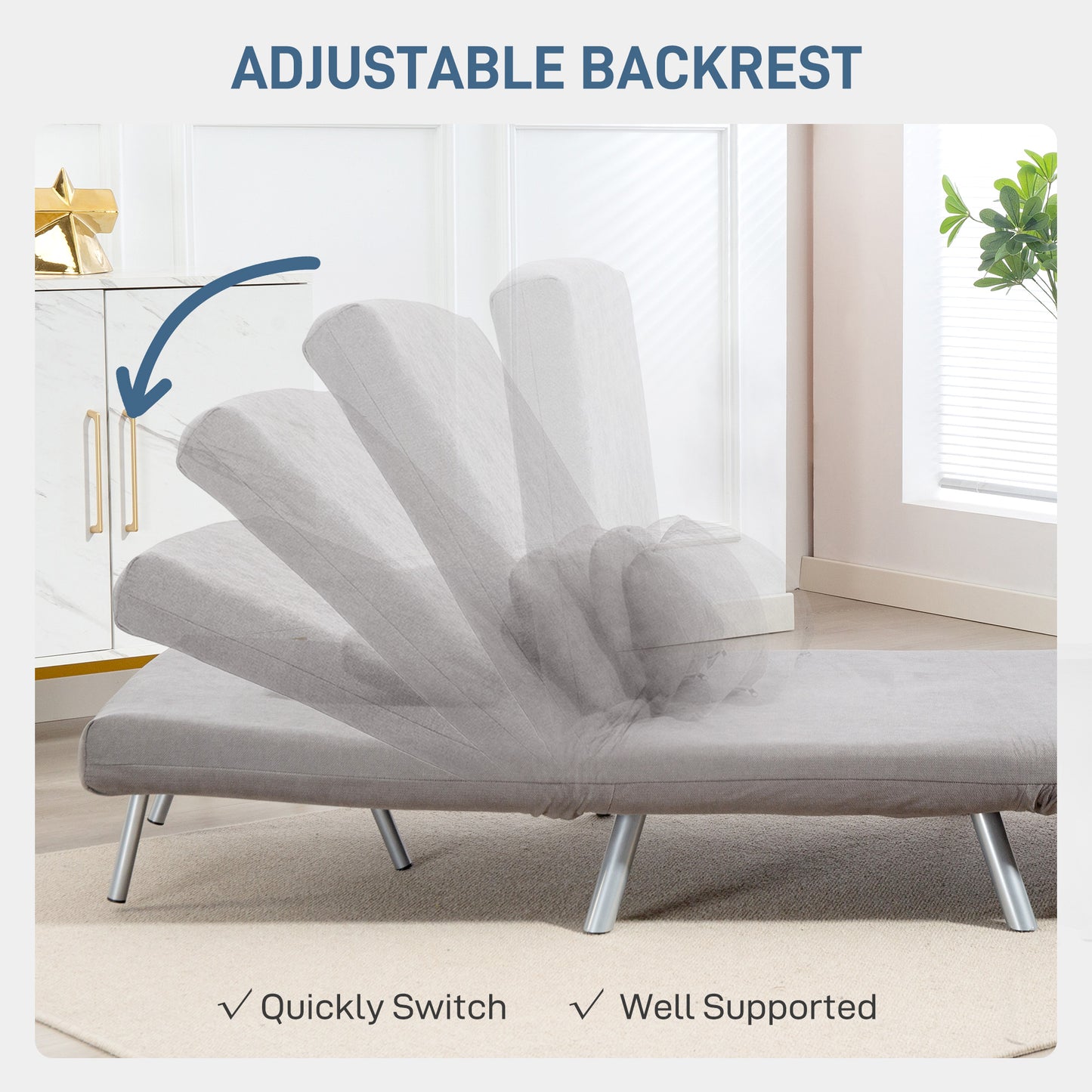 HOMCOM Snow Flannel Chair Bed With Click Clack Mechanism Grey Converts From Chair To Chaise Or Bed