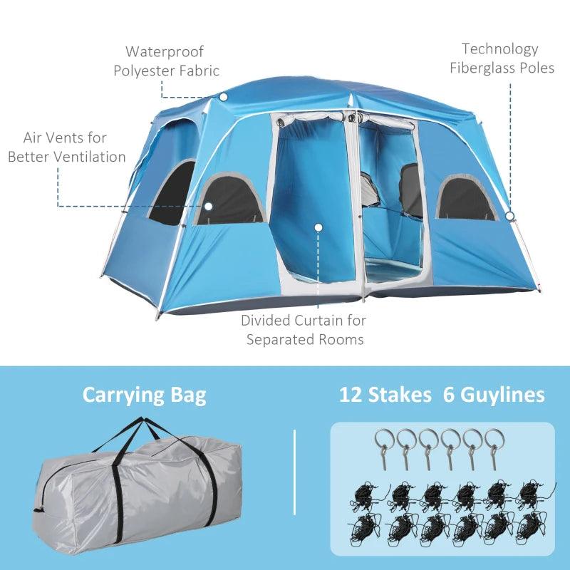 Outsunny Camping Tent, Family Tent 4-8 Person 2 Room Easy Set Up, Blue - ALL4U RETAILER LTD