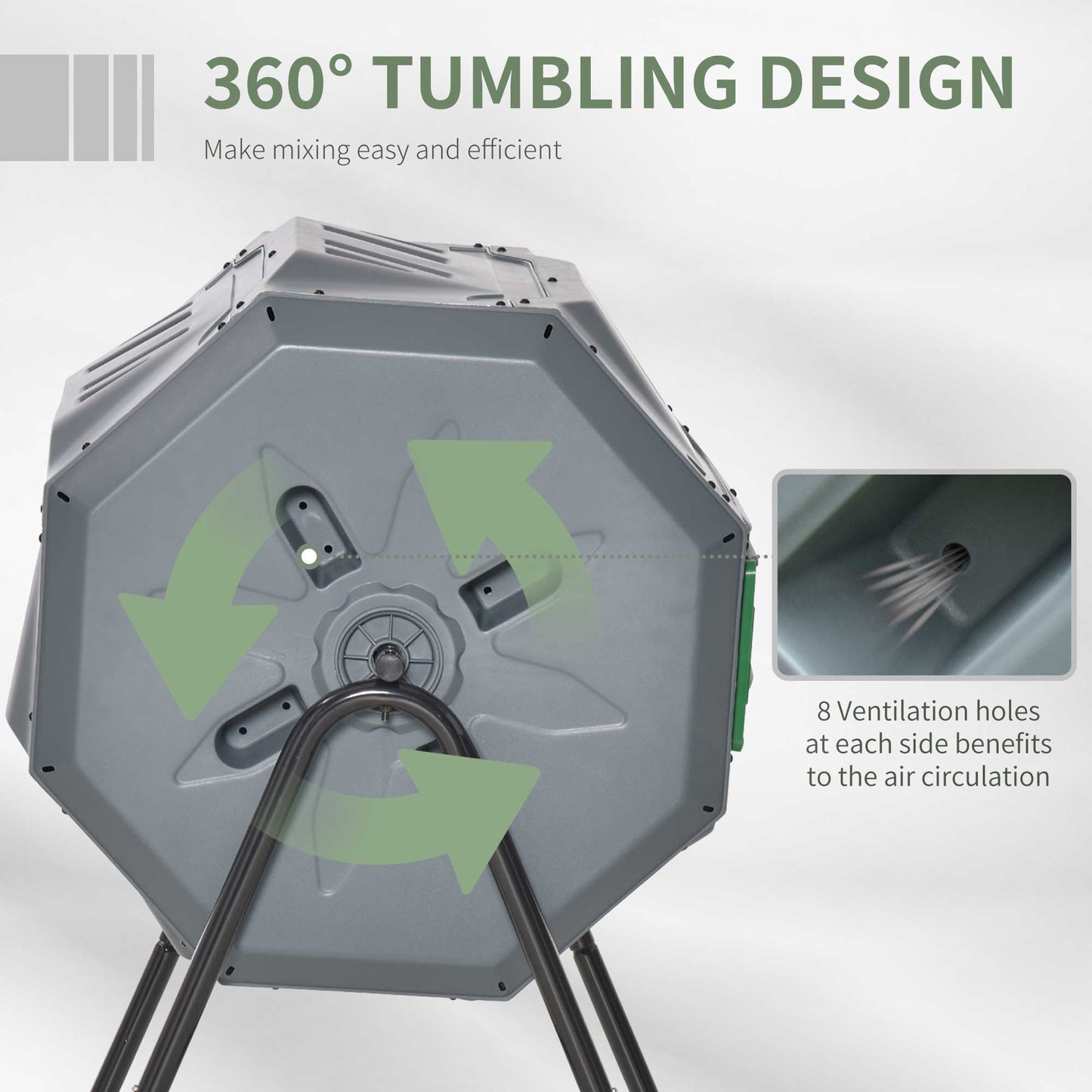 Outsunny 160L Outdoor Dual Chamber Tumbling Composter with 360° Rotation, Sliding Doors & Sturdy Steel Frame in Grey - ALL4U RETAILER LTD