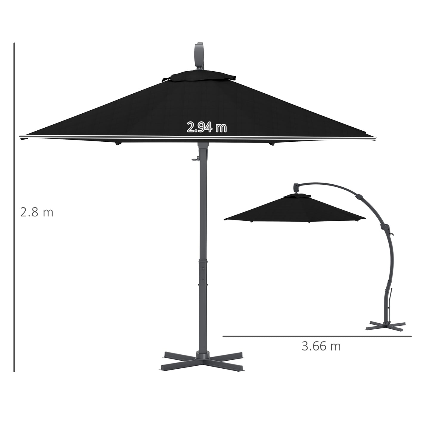 Outsunny 3m Cantilever Parasol Round Overhang Umbrella With Crank Handle Base Aluminum Frame 360Rotation Banana Black