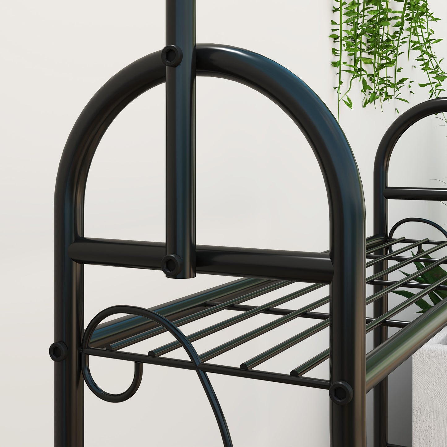 Outsunny 3 Tier Plant Stand With Hanging Rod And Hooks Metal Rack For Indoor Outdoor Porch Balcony Black