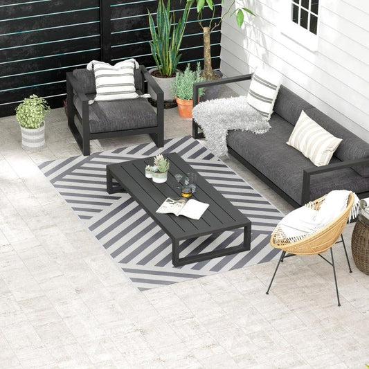 Outsunny Reversible RV Outdoor Rug - Plastic Straw Material, Portable with Carry Bag - 182 x 274cm - Grey and Cream - ALL4U RETAILER LTD